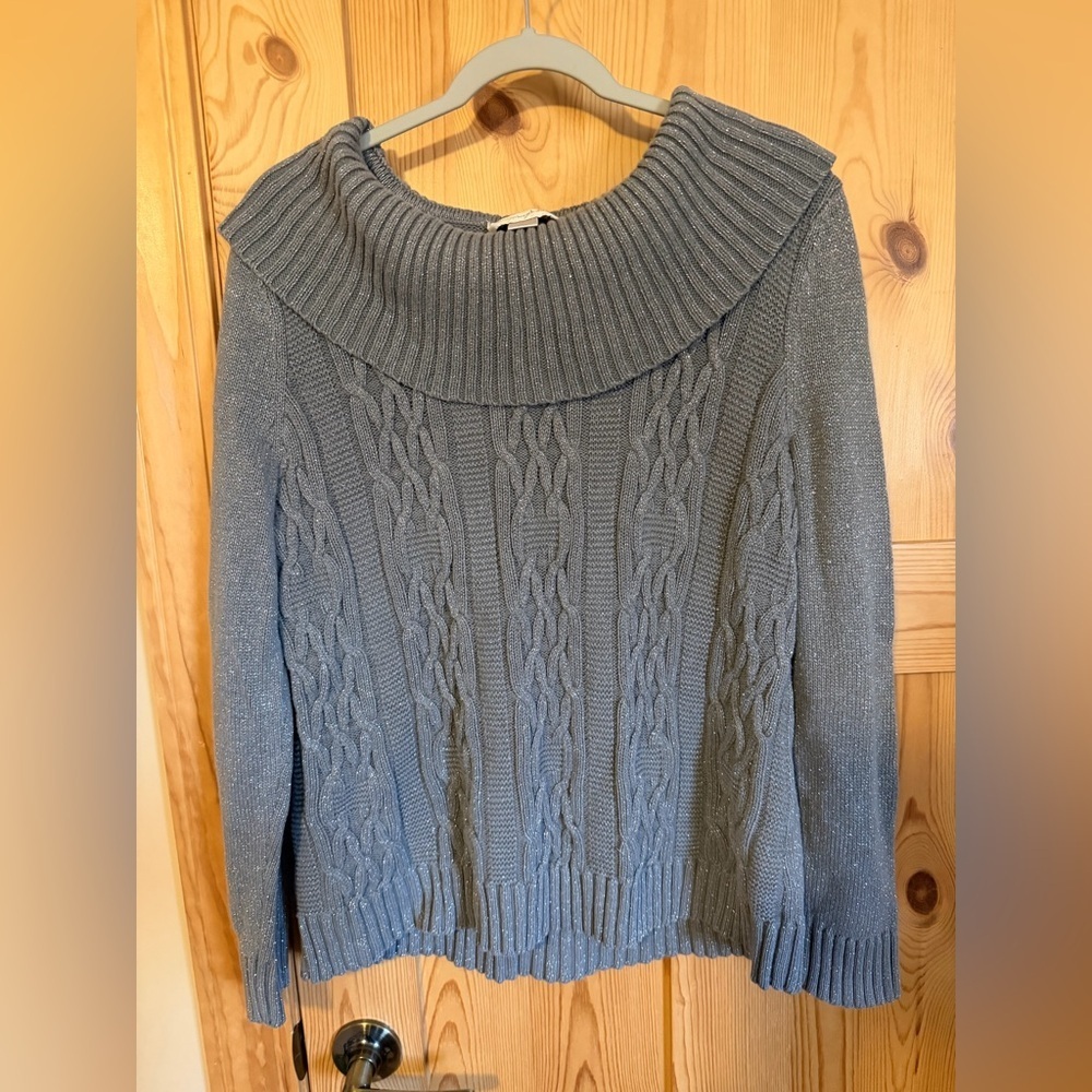 Christopher & Banks Gray Cable-Knit Cowl SweaterSize Large